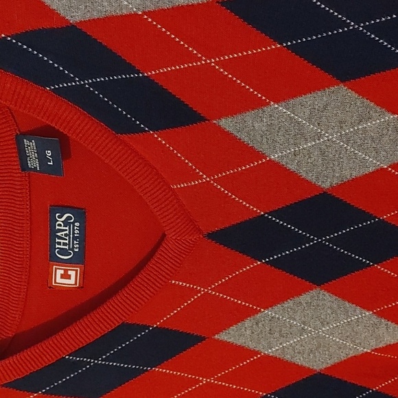 Chaps Red Argyle Sweater Vest Size Large Oversized Eclectic Grandpa Y2K Preppy - Picture 5 of 5